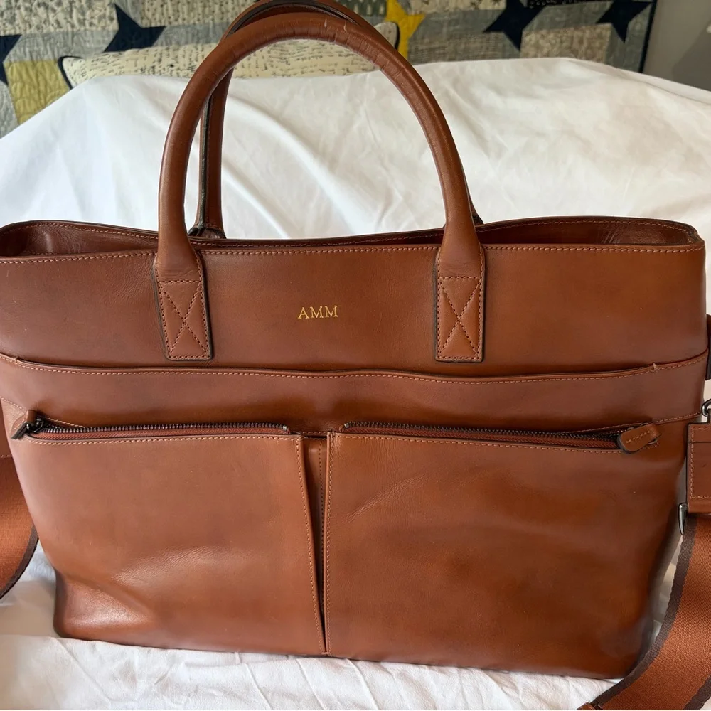 Men's Tan Leather Briefcase Bag - Classic Professional Carry